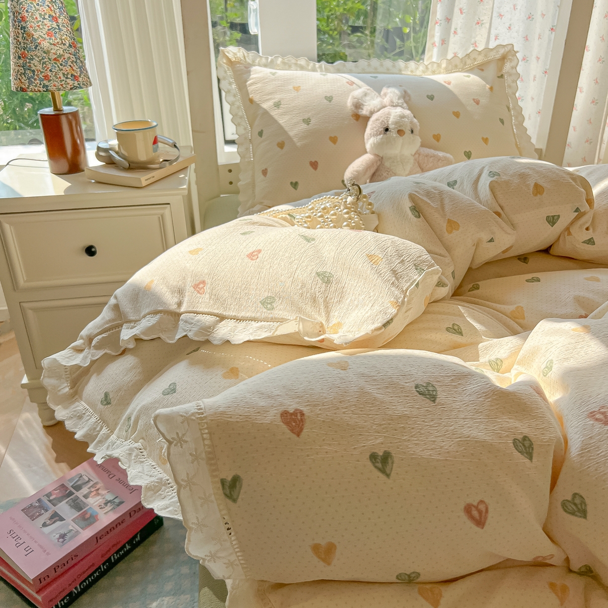 91家纺网 家纺一手货源 找家纺 韩巢家纺 2025新款学生宿舍三件套上下铺学生季开学季床品 镂空花边款-浪漫世界