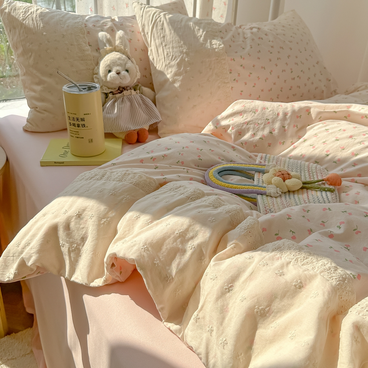 91家纺网 家纺一手货源 找家纺 （总）韩巢家纺 2025新款法式蕾丝花边被套直播热销款四件套学生宿舍床上三件套（提供卖家秀）