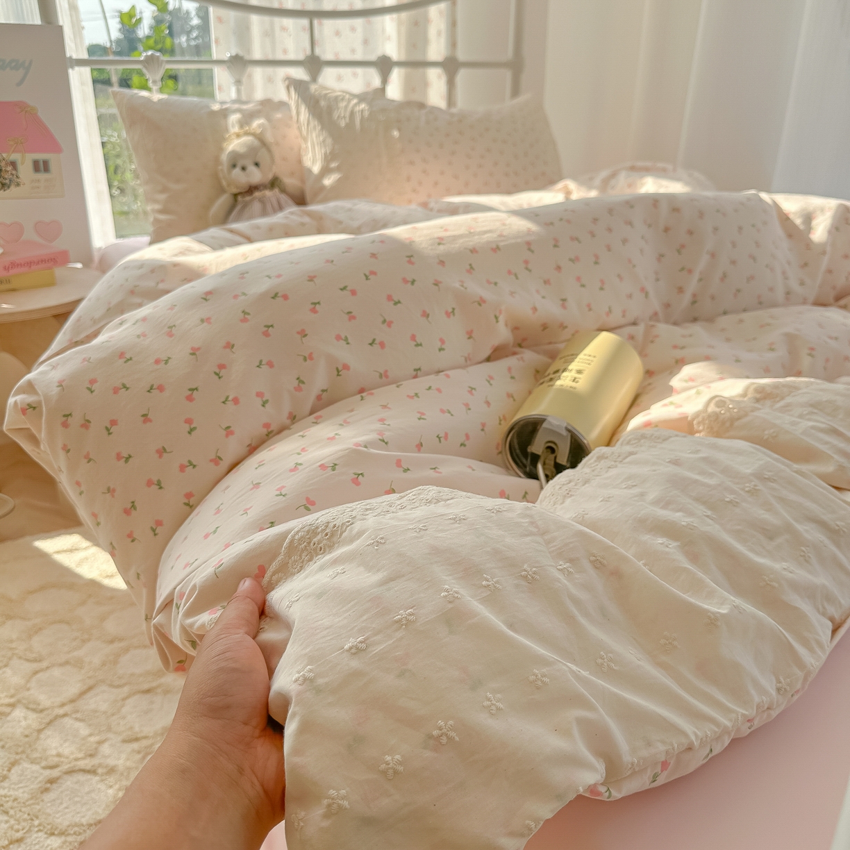 91家纺网 家纺一手货源 找家纺 （总）韩巢家纺 2025新款法式蕾丝花边被套直播热销款四件套学生宿舍床上三件套（提供卖家秀）