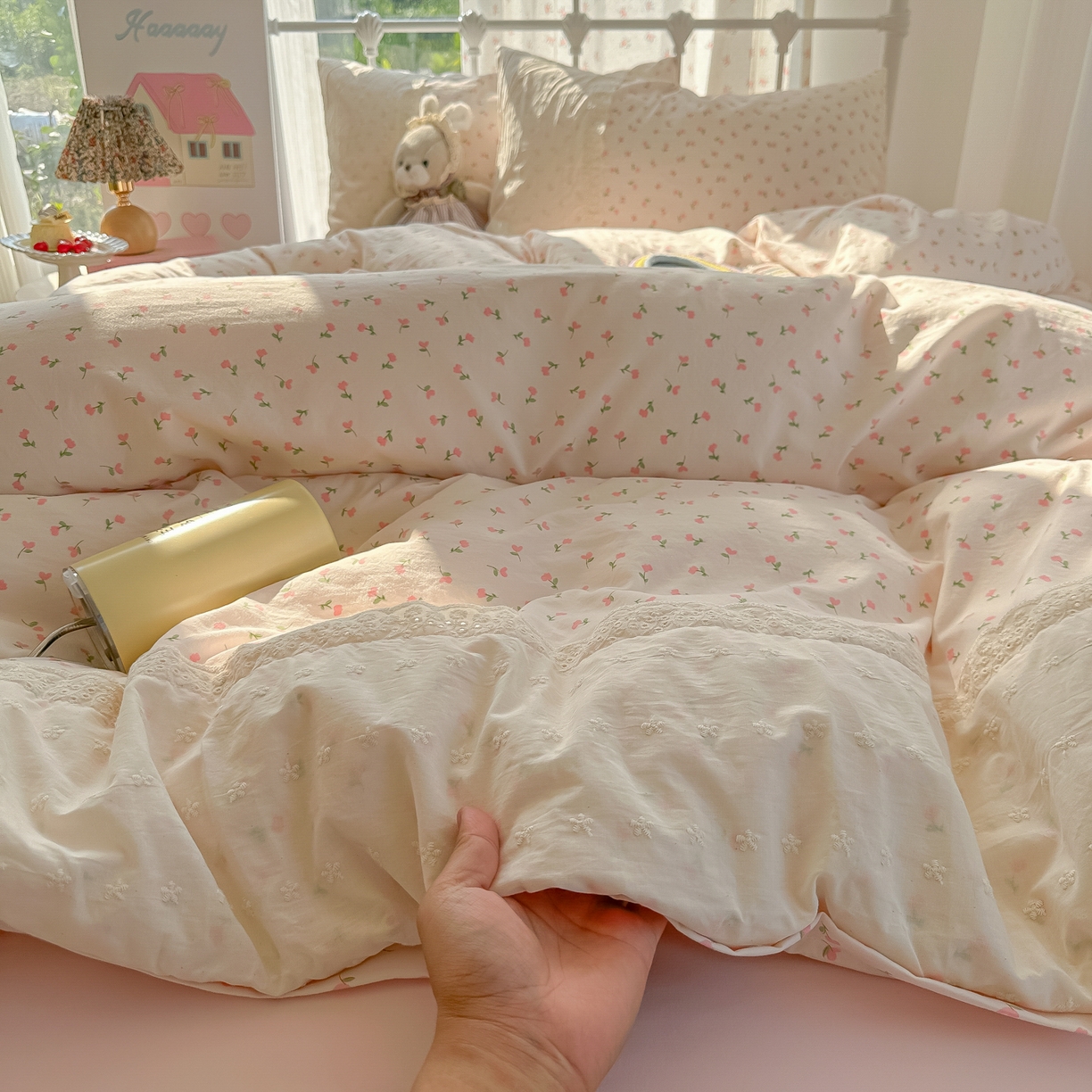 91家纺网 家纺一手货源 找家纺 （总）韩巢家纺 2025新款法式蕾丝花边被套直播热销款四件套学生宿舍床上三件套（提供卖家秀）