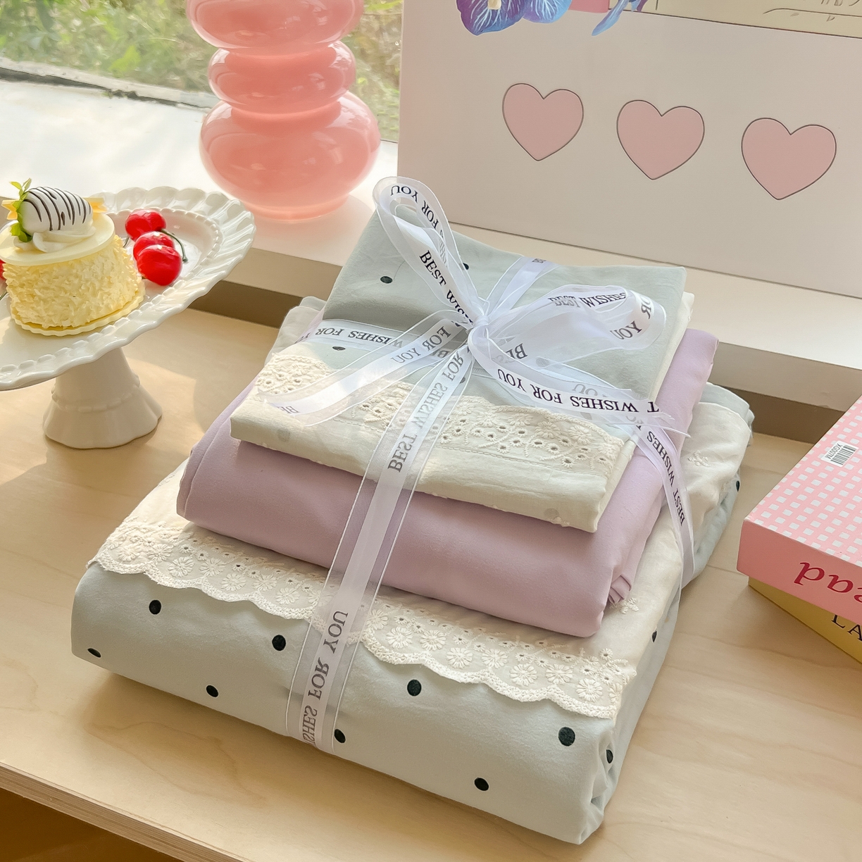 91家纺网 家纺一手货源 找家纺 （总）韩巢家纺 2025新款法式蕾丝花边被套直播热销款四件套学生宿舍床上三件套（提供卖家秀）