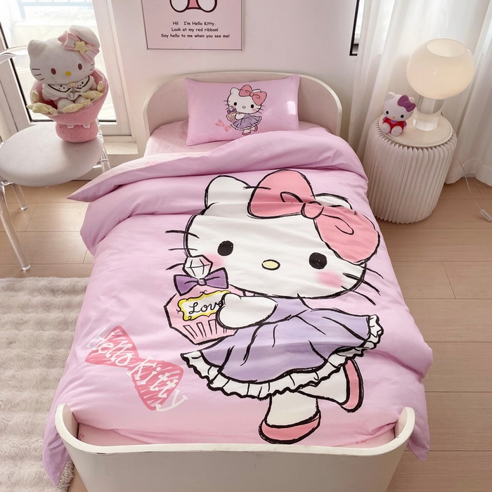 91家纺网 家纺一手货源 找家纺 蘭菲家纺 2025新款学生季全棉幼儿园三丽鸥三件套大版系列 咪咪