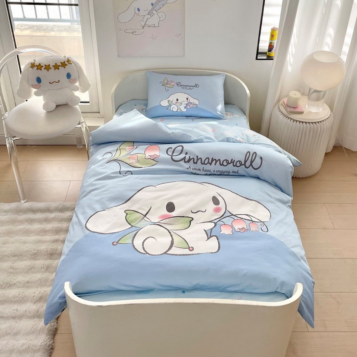 91家纺网 家纺一手货源 找家纺 蘭菲家纺 2025新款学生季全棉幼儿园三丽鸥三件套大版系列 清新