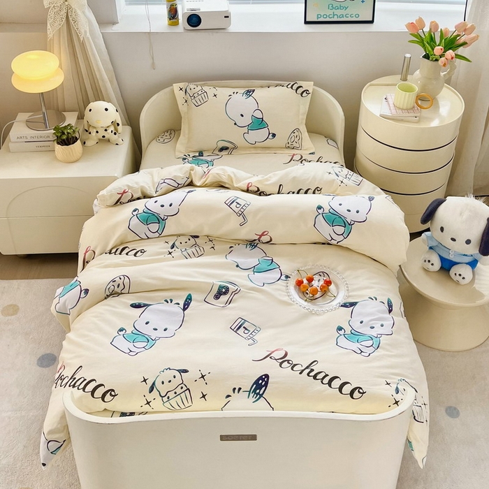 91家纺网 家纺一手货源 找家纺 蘭菲家纺 2025新款学生季全棉幼儿园三丽鸥三件套小版系列 俏皮狗