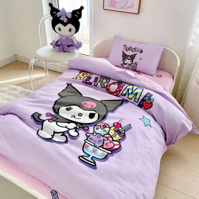 91家纺网 家纺一手货源 找家纺 蘭菲家纺 2025新款学生季全棉幼儿园三丽鸥三件套大版系列 果茶