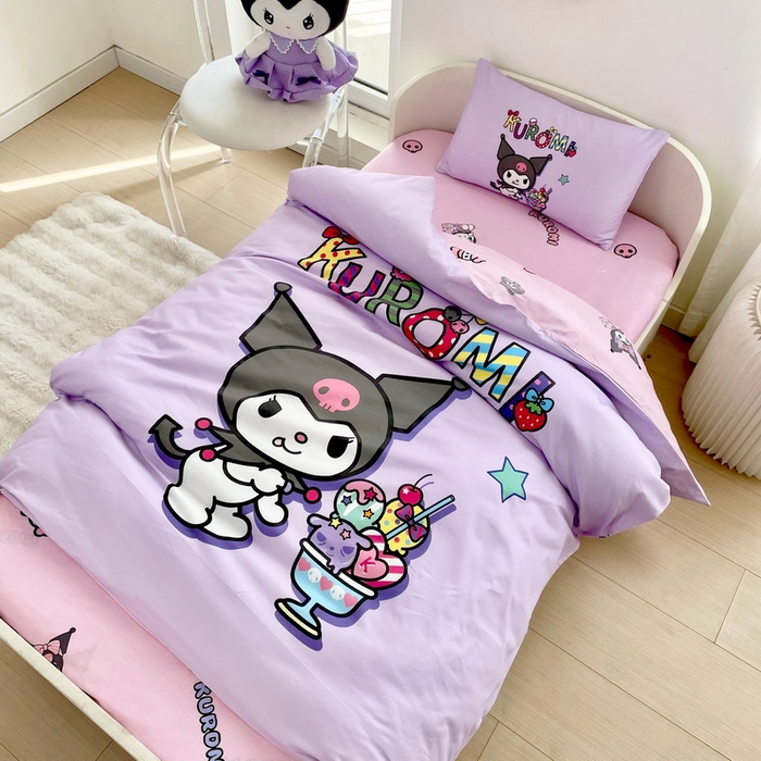 91家纺网 家纺一手货源 找家纺 蘭菲家纺 2025新款学生季全棉幼儿园三丽鸥三件套大版系列 果茶