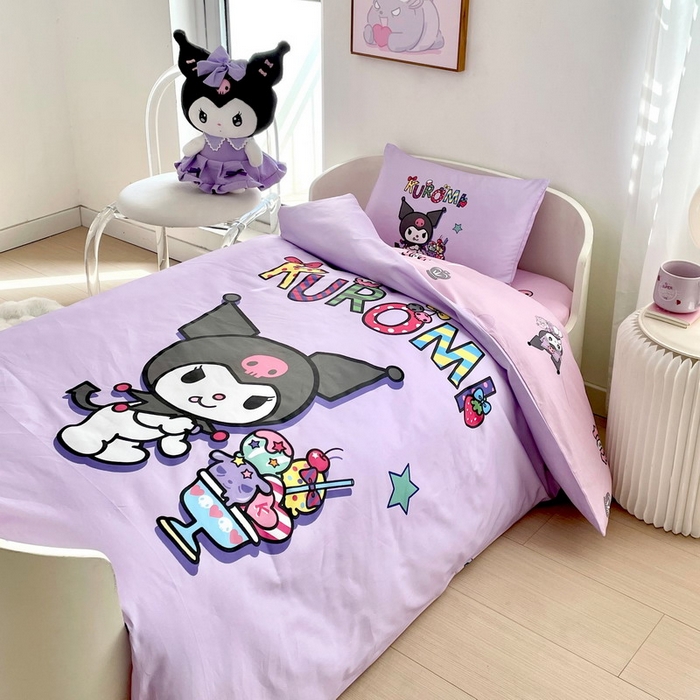 91家纺网 家纺一手货源 找家纺 蘭菲家纺 2025新款学生季全棉幼儿园三丽鸥三件套大版系列 果茶