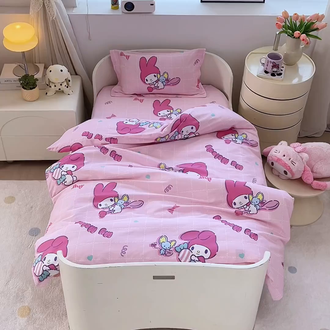 91家纺网 家纺一手货源 找家纺 蘭菲家纺 2025新款学生季全棉幼儿园三丽鸥三件套小版系列 美食家