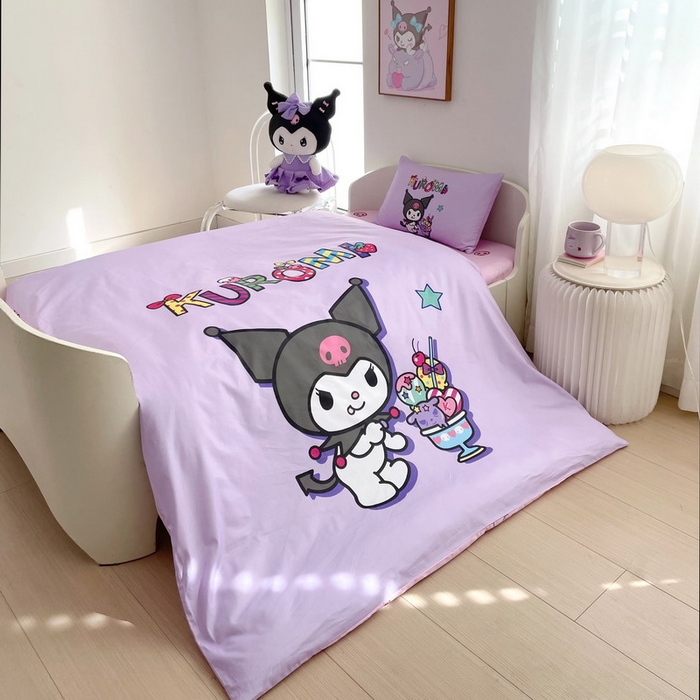 91家纺网 家纺一手货源 找家纺 蘭菲家纺 2025新款学生季全棉幼儿园三丽鸥三件套大版系列 果茶