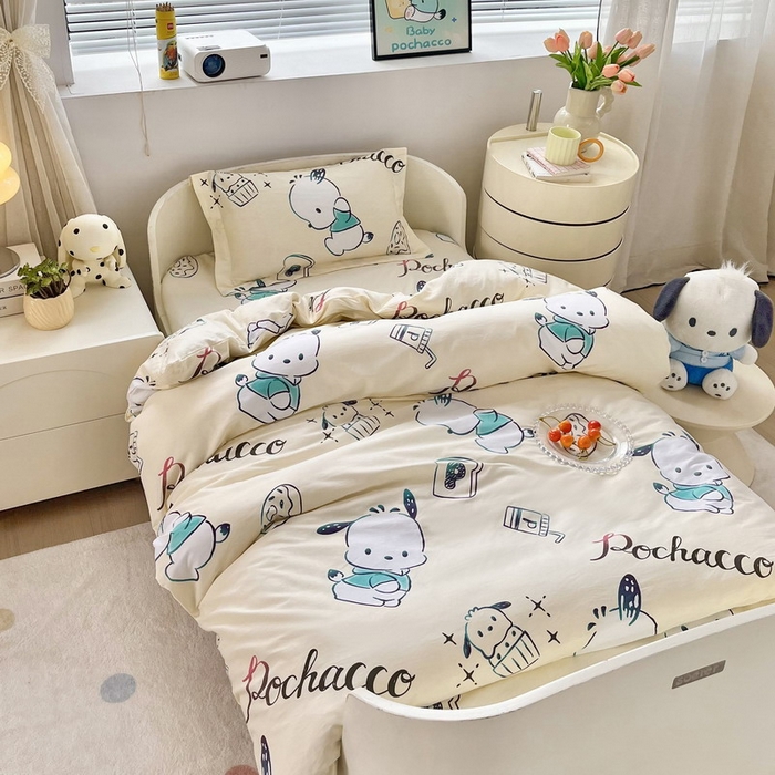 91家纺网 家纺一手货源 找家纺 蘭菲家纺 2025新款学生季全棉幼儿园三丽鸥三件套小版系列 俏皮狗