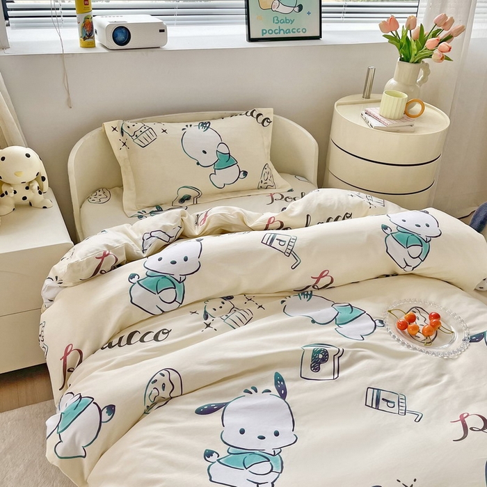 91家纺网 家纺一手货源 找家纺 蘭菲家纺 2025新款学生季全棉幼儿园三丽鸥三件套小版系列 俏皮狗