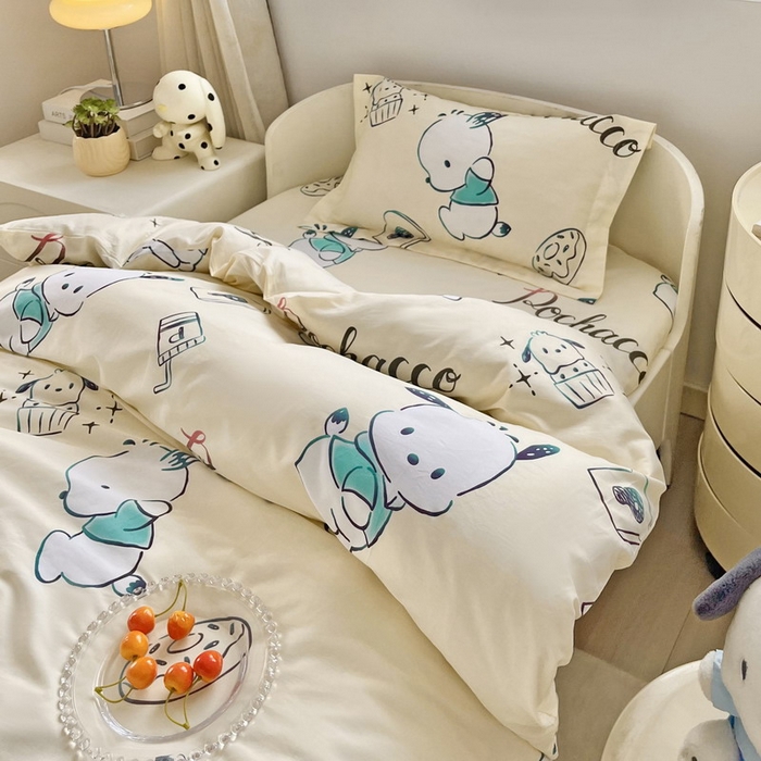 91家纺网 家纺一手货源 找家纺 蘭菲家纺 2025新款学生季全棉幼儿园三丽鸥三件套小版系列 俏皮狗