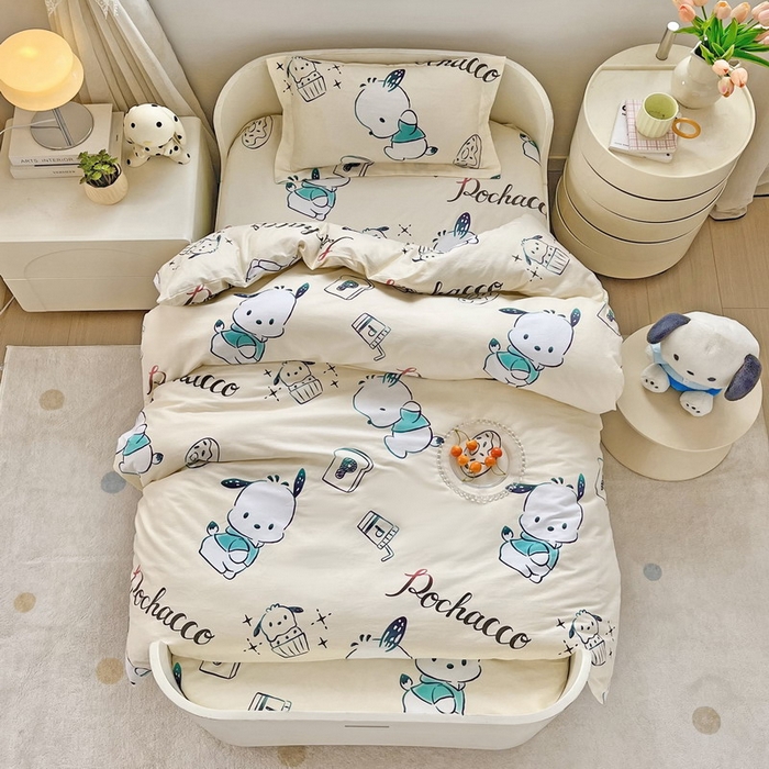 91家纺网 家纺一手货源 找家纺 蘭菲家纺 2025新款学生季全棉幼儿园三丽鸥三件套小版系列 俏皮狗