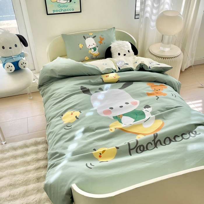 91家纺网 家纺一手货源 找家纺 蘭菲家纺 2025新款学生季全棉幼儿园三丽鸥三件套大版系列 滑板恰恰