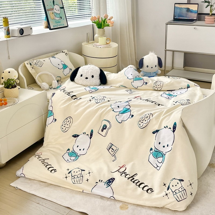 91家纺网 家纺一手货源 找家纺 蘭菲家纺 2025新款学生季全棉幼儿园三丽鸥三件套小版系列 俏皮狗