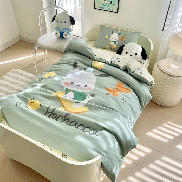 91家纺网 家纺一手货源 找家纺 蘭菲家纺 2025新款学生季全棉幼儿园三丽鸥三件套大版系列 滑板恰恰