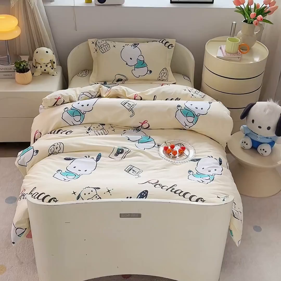 91家纺网 家纺一手货源 找家纺 蘭菲家纺 2025新款学生季全棉幼儿园三丽鸥三件套小版系列 俏皮狗