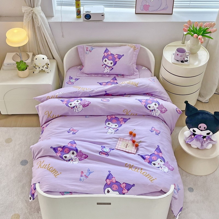 蘭菲家纺 2025新款学生季全棉幼儿园三丽鸥三件套小版系列 小甜酱.紫