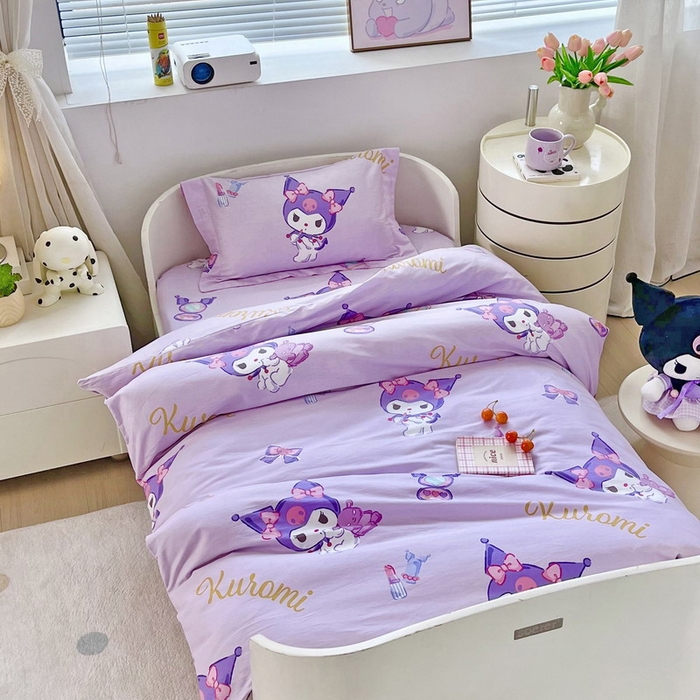 91家纺网 家纺一手货源 找家纺 蘭菲家纺 2025新款学生季全棉幼儿园三丽鸥三件套小版系列 小甜酱.紫