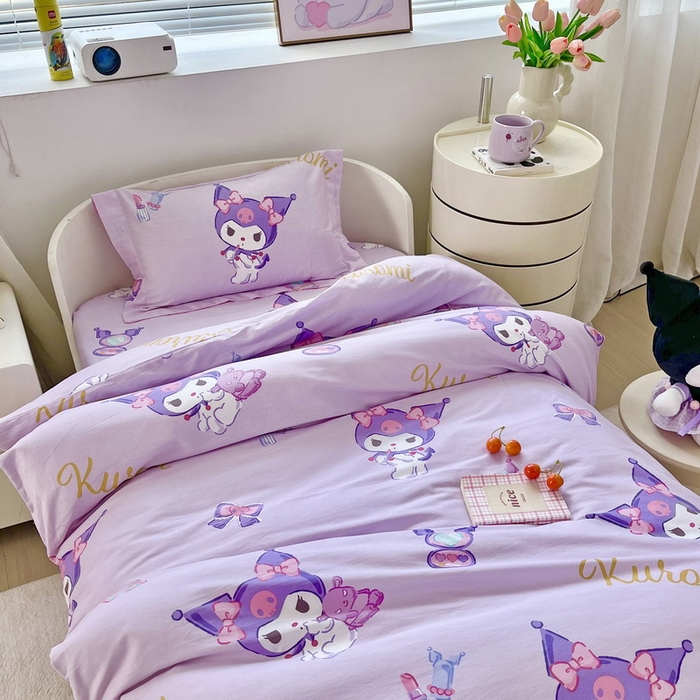 91家纺网 家纺一手货源 找家纺 蘭菲家纺 2025新款学生季全棉幼儿园三丽鸥三件套小版系列 小甜酱.紫