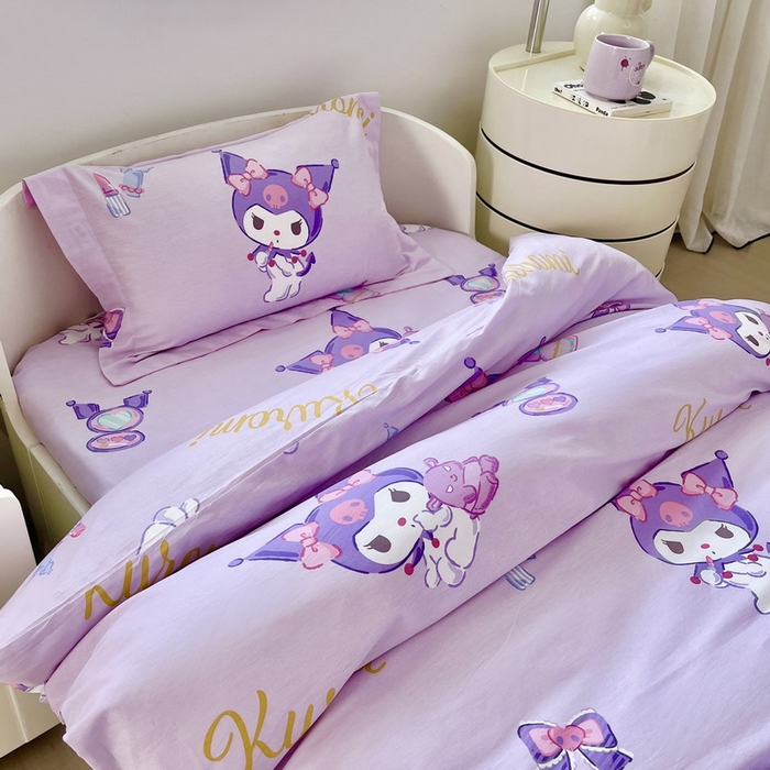 91家纺网 家纺一手货源 找家纺 蘭菲家纺 2025新款学生季全棉幼儿园三丽鸥三件套小版系列 小甜酱.紫