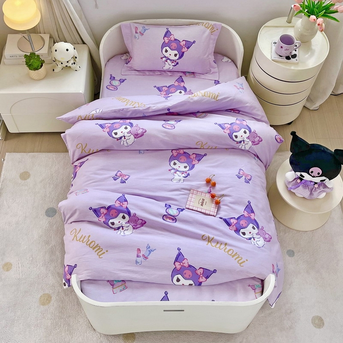 91家纺网 家纺一手货源 找家纺 蘭菲家纺 2025新款学生季全棉幼儿园三丽鸥三件套小版系列 小甜酱.紫