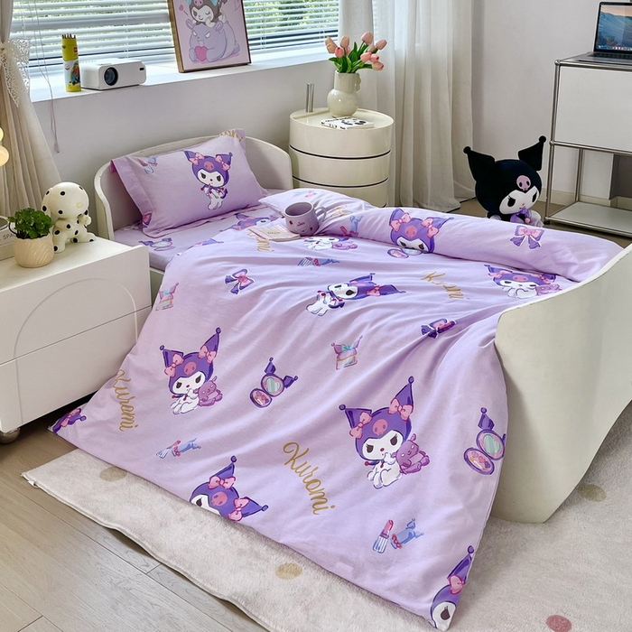 91家纺网 家纺一手货源 找家纺 蘭菲家纺 2025新款学生季全棉幼儿园三丽鸥三件套小版系列 小甜酱.紫