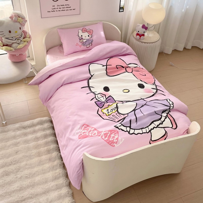 91家纺网 家纺一手货源 找家纺 蘭菲家纺 2025新款学生季全棉幼儿园三丽鸥三件套大版系列 咪咪