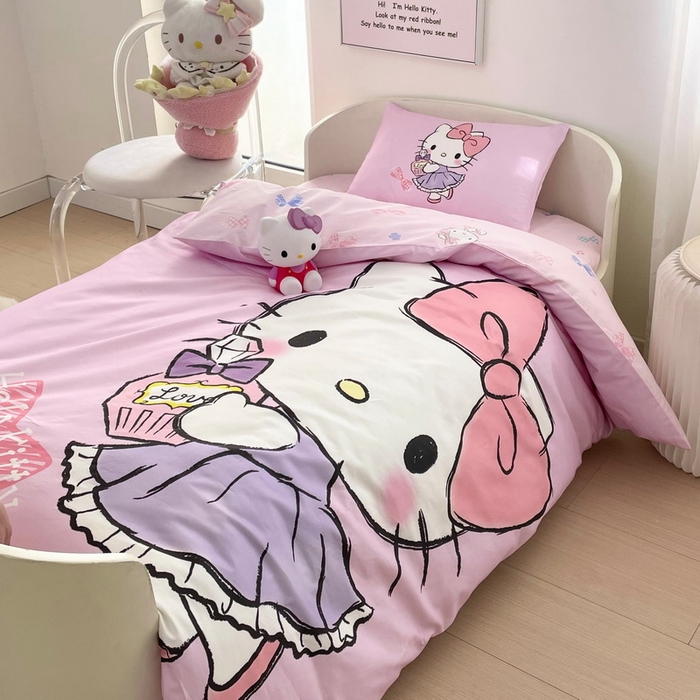 91家纺网 家纺一手货源 找家纺 蘭菲家纺 2025新款学生季全棉幼儿园三丽鸥三件套大版系列 咪咪