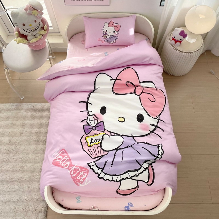 91家纺网 家纺一手货源 找家纺 蘭菲家纺 2025新款学生季全棉幼儿园三丽鸥三件套大版系列 咪咪