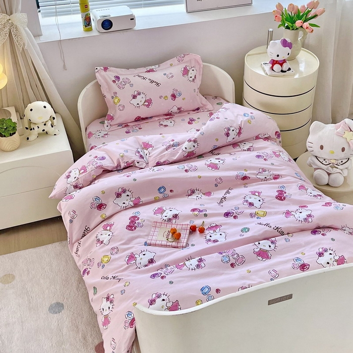 91家纺网 家纺一手货源 找家纺 蘭菲家纺 2025新款学生季全棉幼儿园三丽鸥三件套小版系列 小甜心