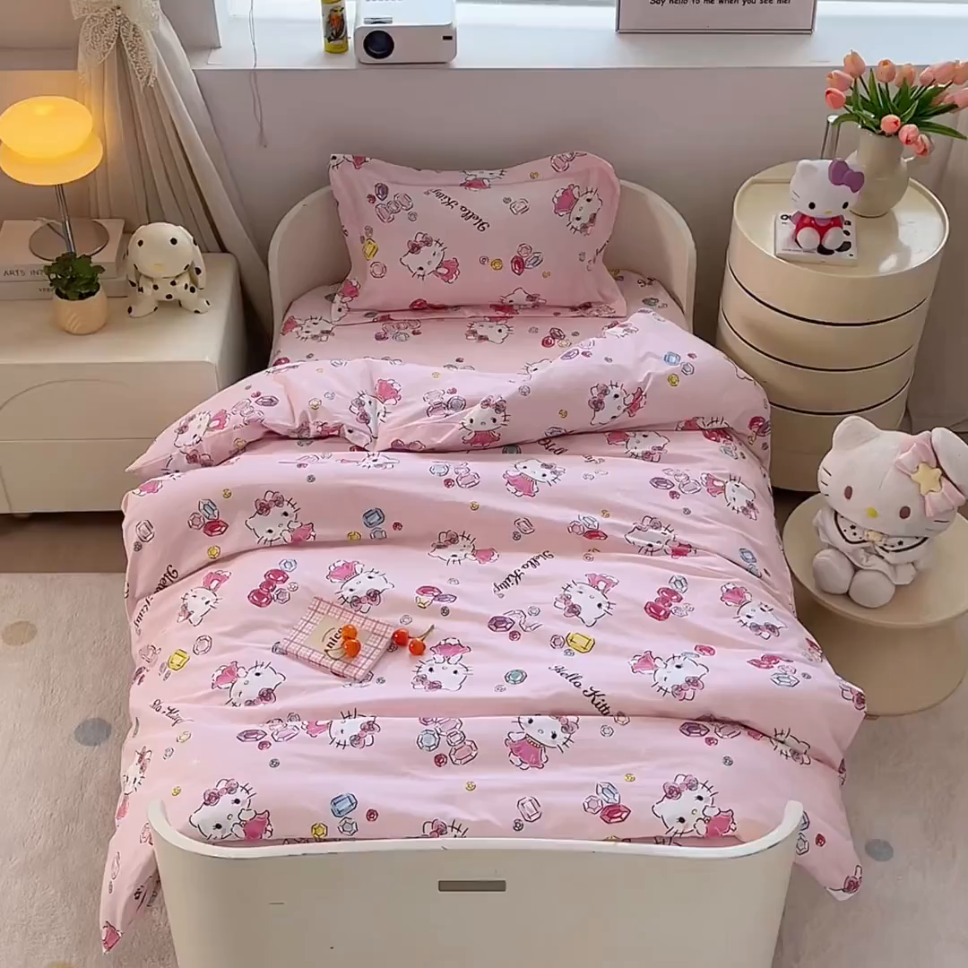 91家纺网 家纺一手货源 找家纺 蘭菲家纺 2025新款学生季全棉幼儿园三丽鸥三件套小版系列 小甜心