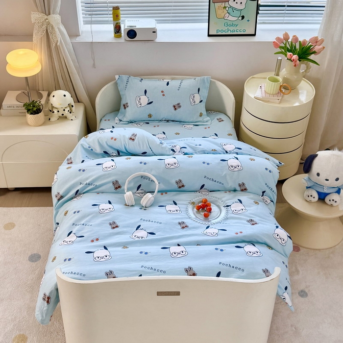 蘭菲家纺 2025新款学生季全棉幼儿园三丽鸥三件套小版系列 眼镜狗.蓝