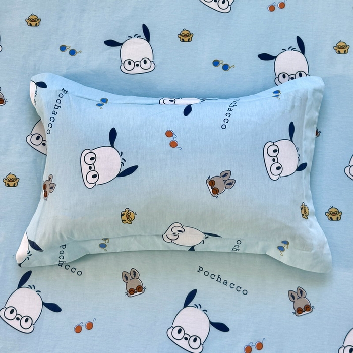 91家纺网 家纺一手货源 找家纺 蘭菲家纺 2025新款学生季全棉幼儿园三丽鸥三件套小版系列 眼镜狗.蓝