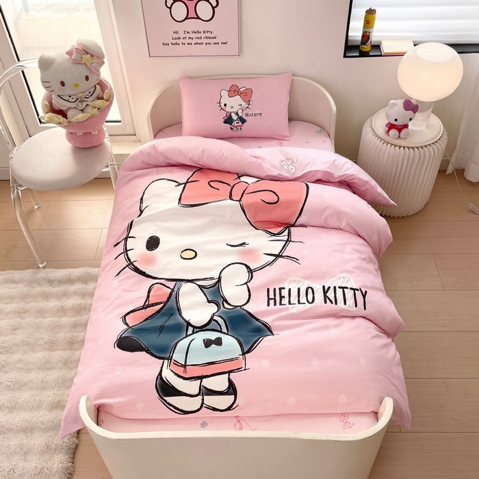 蘭菲家纺 2025新款学生季全棉幼儿园三丽鸥三件套大版系列 摩卡.粉