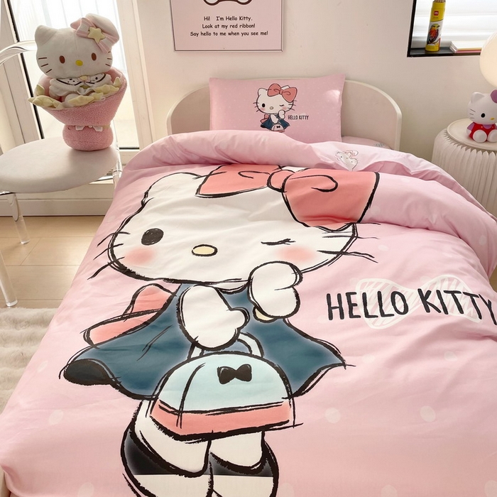 91家纺网 家纺一手货源 找家纺 蘭菲家纺 2025新款学生季全棉幼儿园三丽鸥三件套大版系列 摩卡.粉