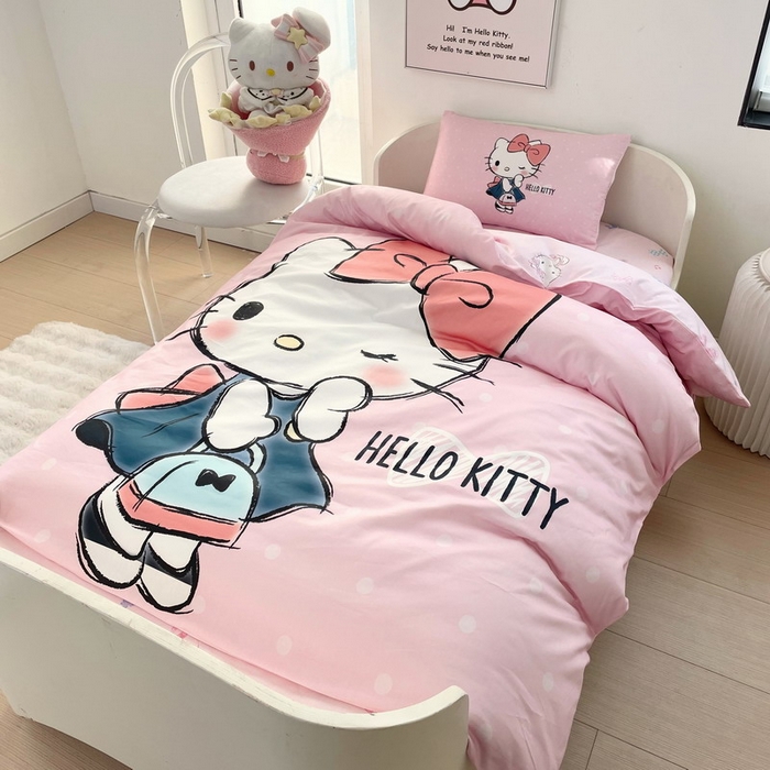 91家纺网 家纺一手货源 找家纺 蘭菲家纺 2025新款学生季全棉幼儿园三丽鸥三件套大版系列 摩卡.粉