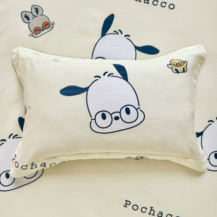 91家纺网 家纺一手货源 找家纺 蘭菲家纺 2025新款学生季全棉幼儿园三丽鸥三件套小版系列 眼镜狗.米