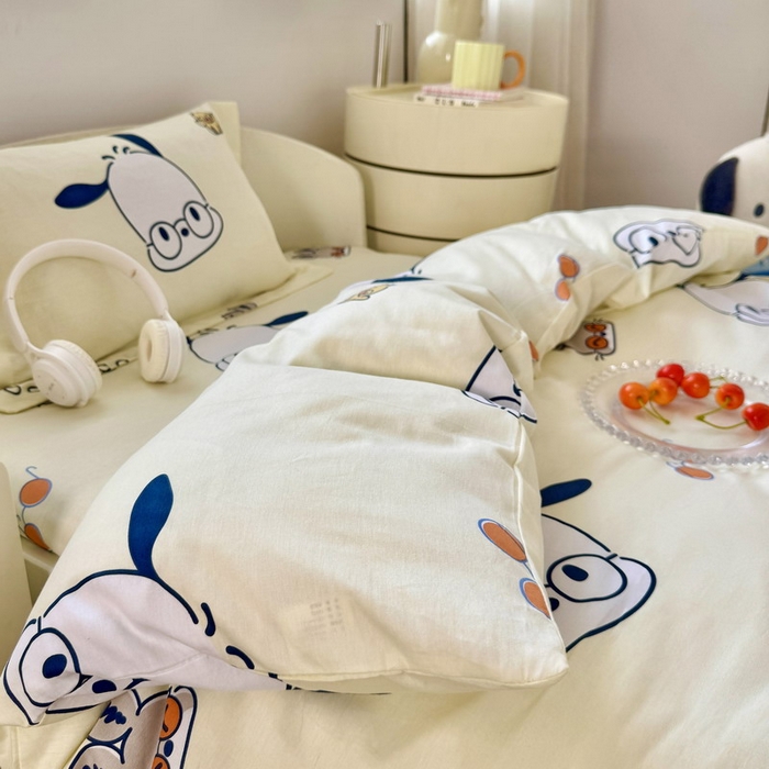 91家纺网 家纺一手货源 找家纺 蘭菲家纺 2025新款学生季全棉幼儿园三丽鸥三件套小版系列 眼镜狗.米