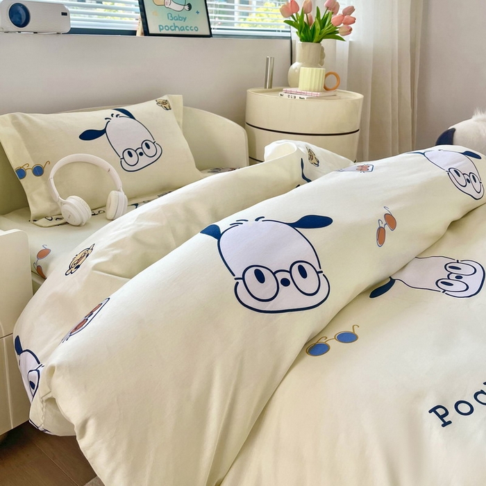 91家纺网 家纺一手货源 找家纺 蘭菲家纺 2025新款学生季全棉幼儿园三丽鸥三件套小版系列 眼镜狗.米