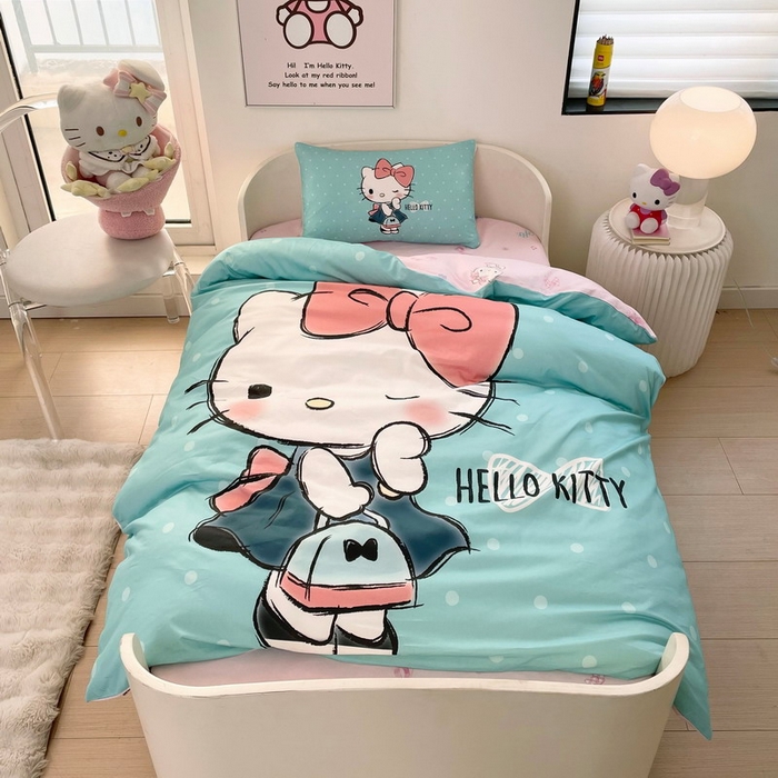 蘭菲家纺 2025新款学生季全棉幼儿园三丽鸥三件套大版系列 摩卡.蓝