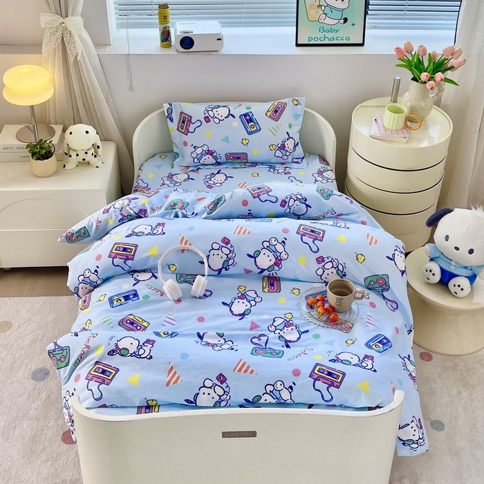 蘭菲家纺 2025新款学生季全棉幼儿园三丽鸥三件套小版系列 演唱会.蓝