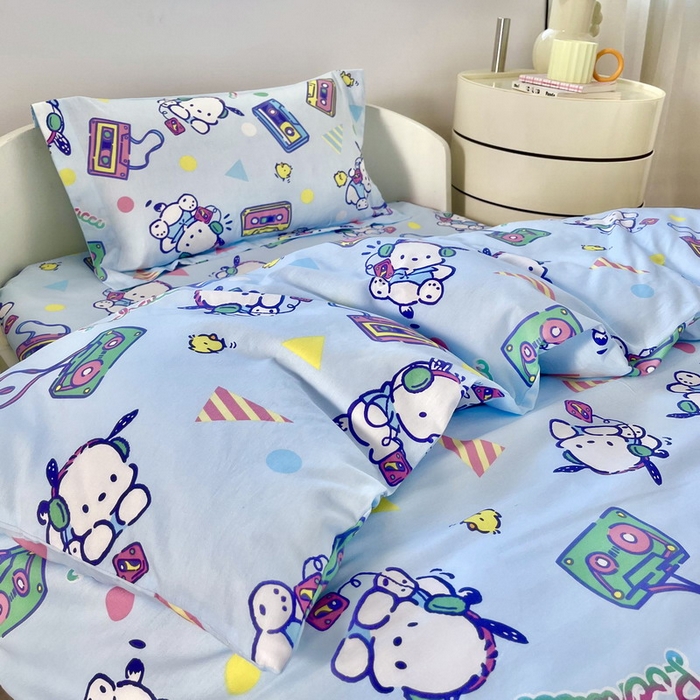 91家纺网 家纺一手货源 找家纺 蘭菲家纺 2025新款学生季全棉幼儿园三丽鸥三件套小版系列 演唱会.蓝