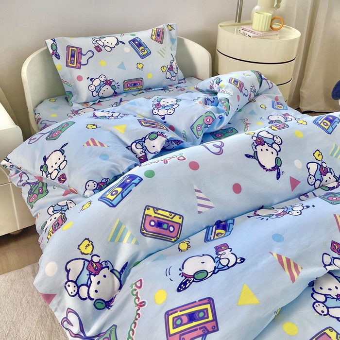 91家纺网 家纺一手货源 找家纺 蘭菲家纺 2025新款学生季全棉幼儿园三丽鸥三件套小版系列 演唱会.蓝