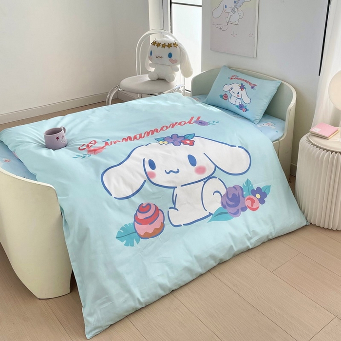 91家纺网 家纺一手货源 找家纺 蘭菲家纺 2025新款学生季全棉幼儿园三丽鸥三件套大版系列 泡芙