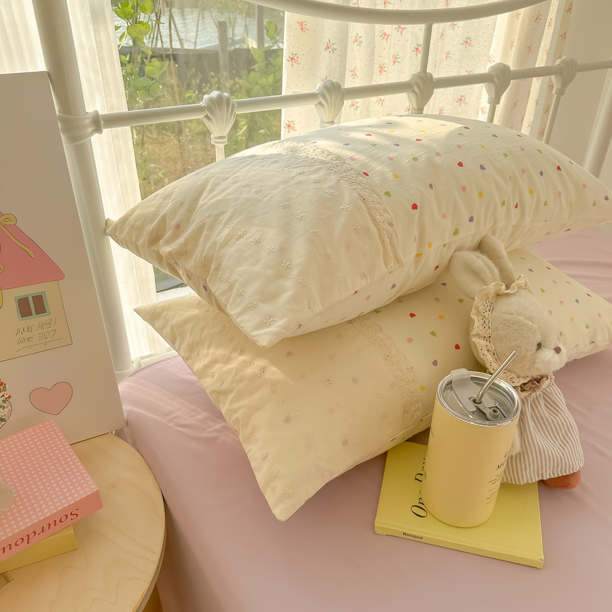 91家纺网 家纺一手货源 找家纺 韩巢家纺 2025新款法式蕾丝花边被套直播热销款四件套学生宿舍床上三件套（提供卖家秀） 心动预演【蕾丝花边款】