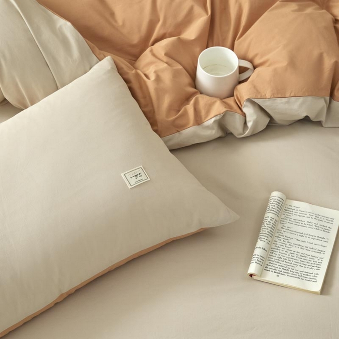 91家纺网 家纺一手货源 找家纺 木子家纺 2025新款色织全棉40支水洗棉四件套--双拼第二组 米咖西柚