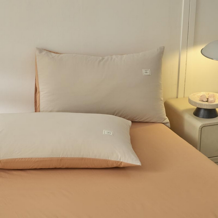 91家纺网 家纺一手货源 找家纺 木子家纺 2025新款色织全棉40支水洗棉四件套--双拼第二组 米咖西柚