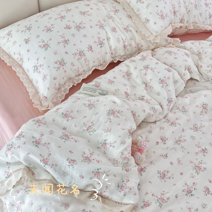 91家纺网 家纺一手货源 找家纺 荣轩2025新款全棉双层纱镂空花边工艺款四件套（铺床版）未闻花名