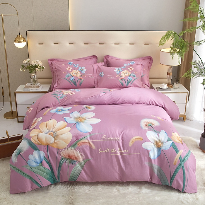 91家纺网 家纺一手货源 找家纺 格里芬家纺2025全棉大版花13372印花四件套 广凌-紫